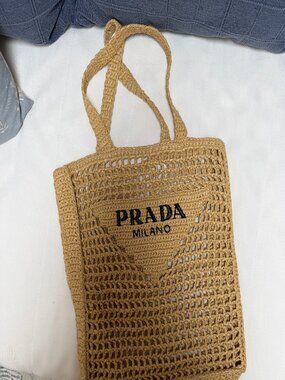 Prada Crochet Tote Raffia Beach Bag